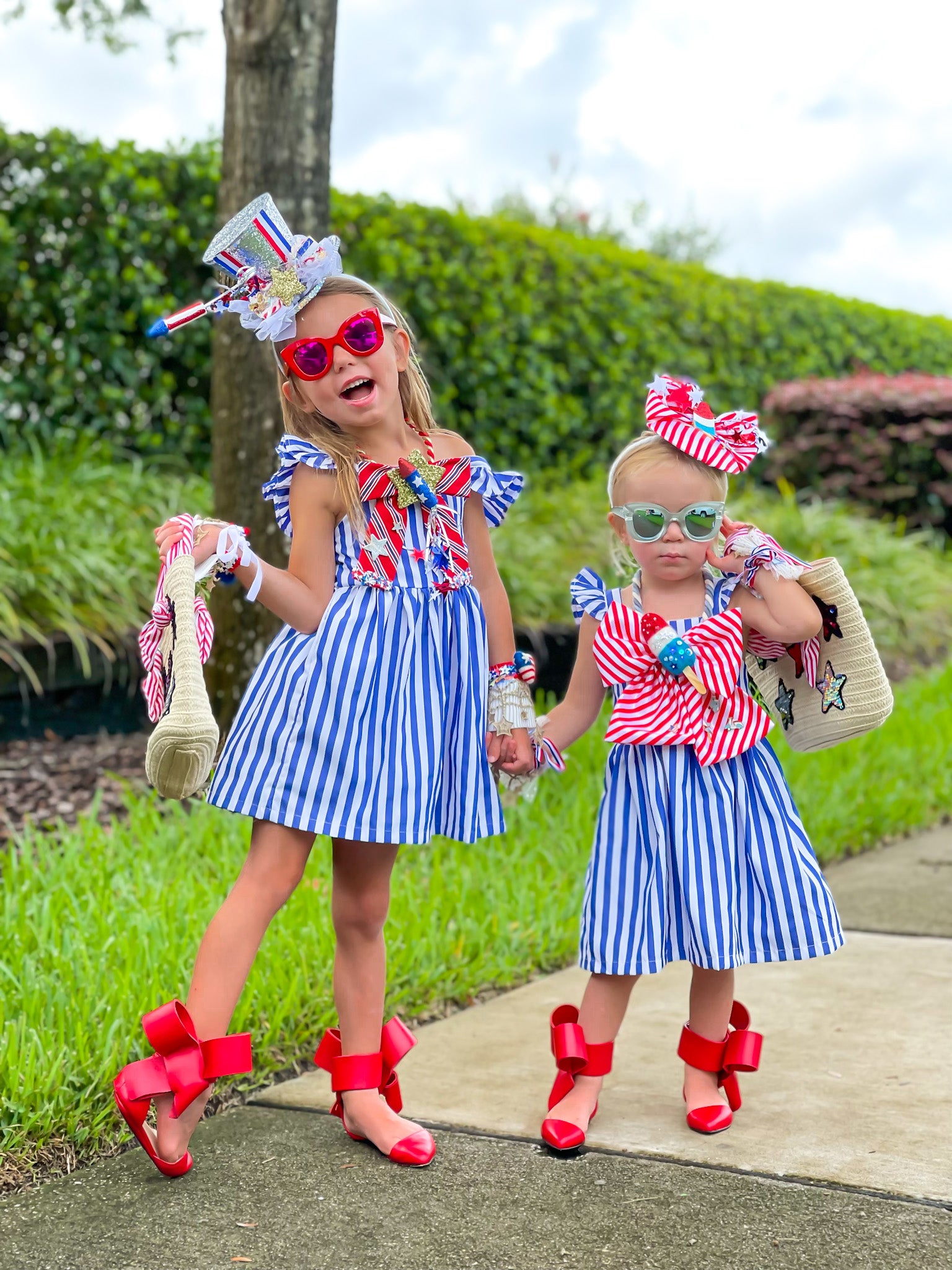 White & Blue Striped Ruffle Dress