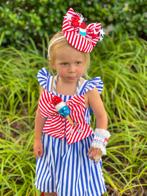 White & Blue Striped Ruffle Dress